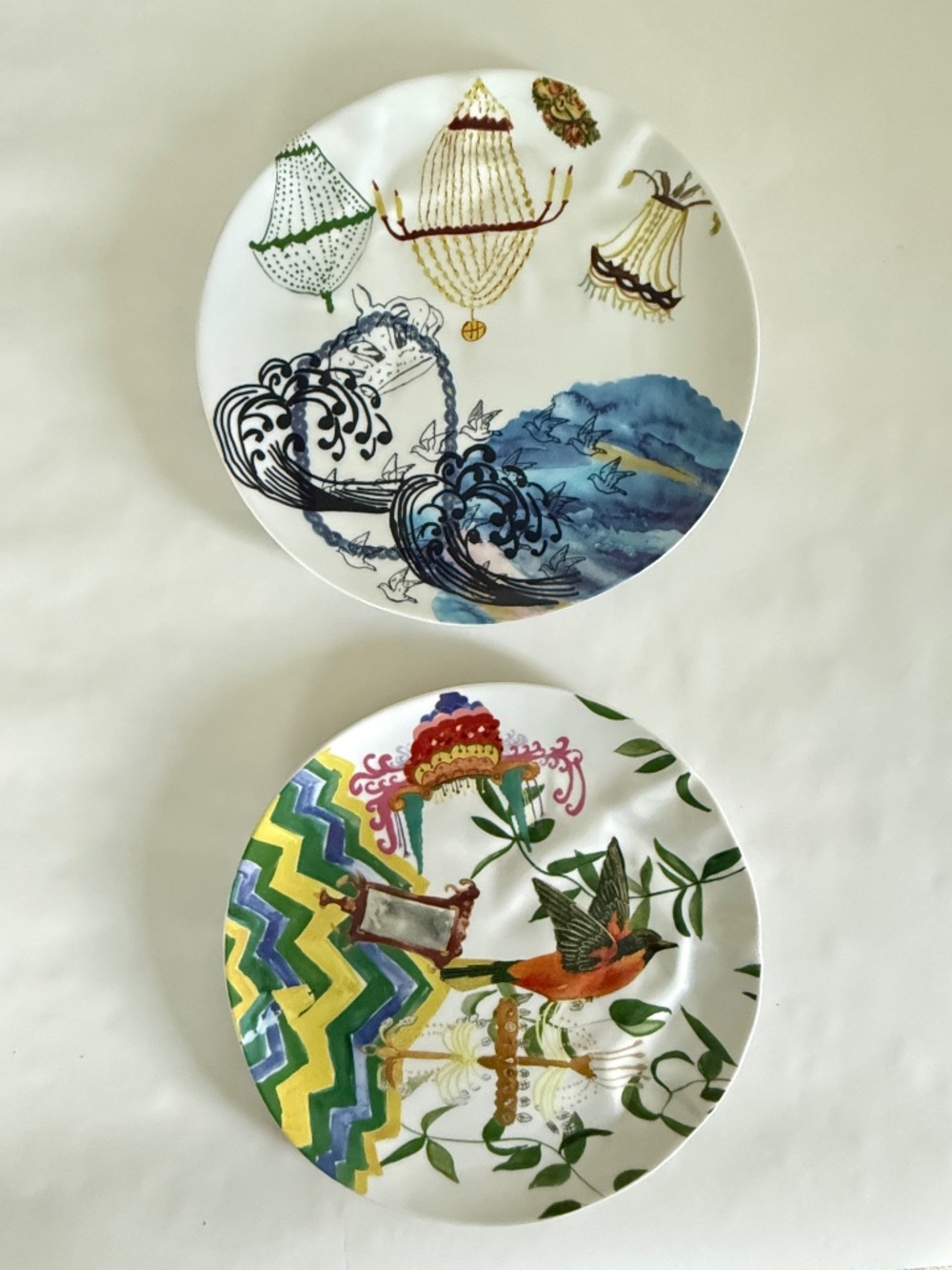 REBEKAH MAYSLES for ANTHROPOLOGIE Hand Painted White Porcelain Salad Plates